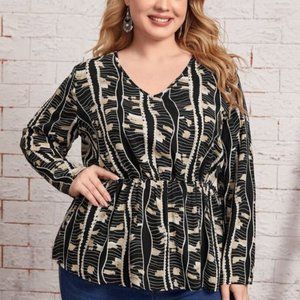 Plus Allover Print Peplum Blouse